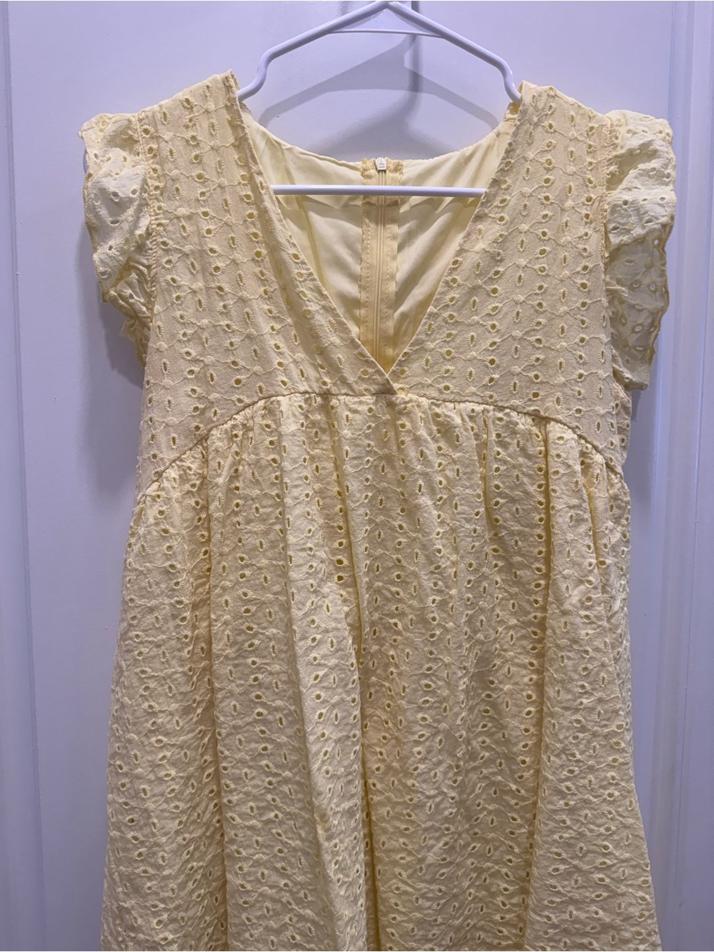 Mini Yellow Eyelet V-Neck Dress
